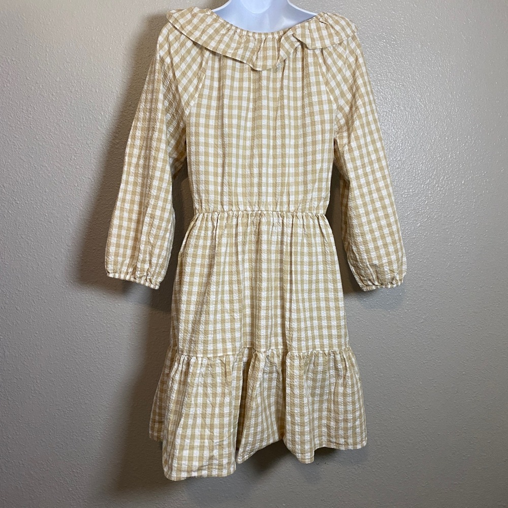 J. Crew Factory Seersucker Ruffleneck Gingham Mini Dress 8 Cream Cottagecore - Picture 2 of 5